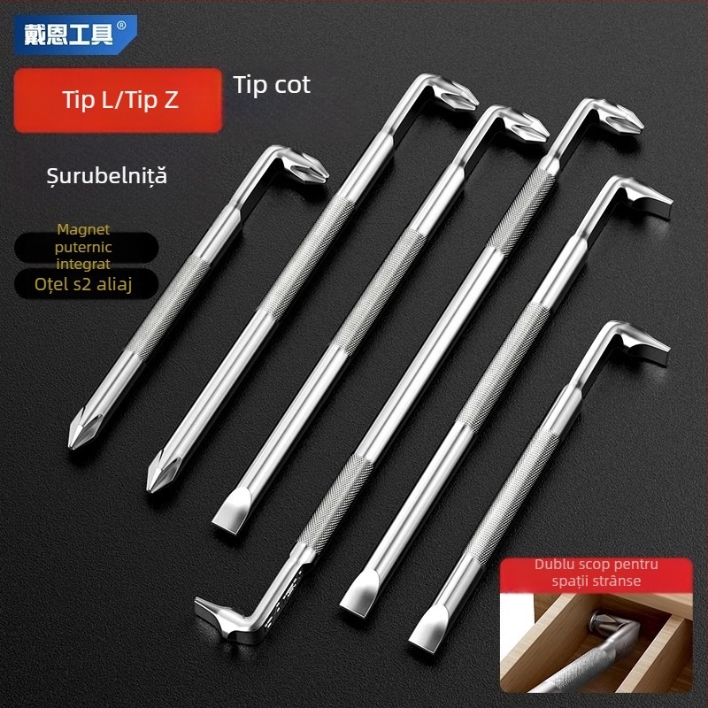 Dane șurubelniță de cot, magnetică, cu forme Z și L, cu bituri cruciforme și hex (Allen), 90° îndoire, din oțel Cr-V