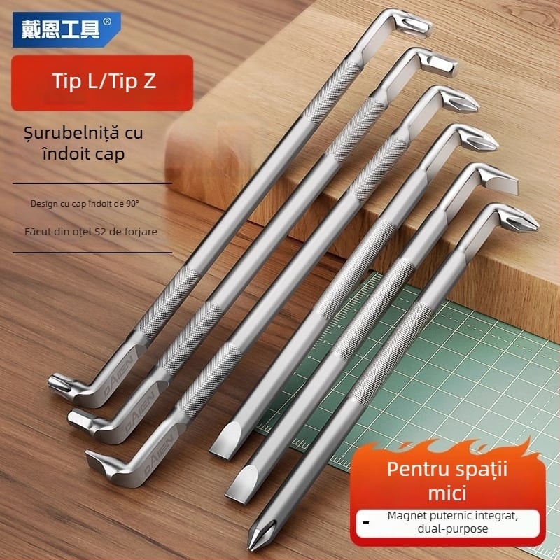 Dane șurubelniță de cot, magnetică, cu forme Z și L, cu bituri cruciforme și hex (Allen), 90° îndoire, din oțel Cr-V