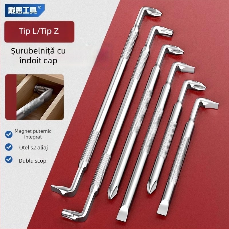 Dane șurubelniță de cot, magnetică, cu forme Z și L, cu bituri cruciforme și hex (Allen), 90° îndoire, din oțel Cr-V