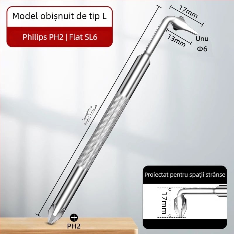 Dane șurubelniță de cot, magnetică, cu forme Z și L, cu bituri cruciforme și hex (Allen), 90° îndoire, din oțel Cr-V