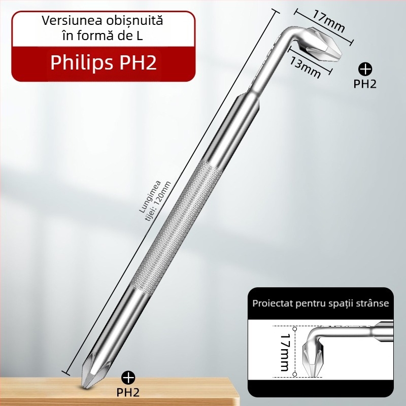 Dane șurubelniță de cot, magnetică, cu forme Z și L, cu bituri cruciforme și hex (Allen), 90° îndoire, din oțel Cr-V