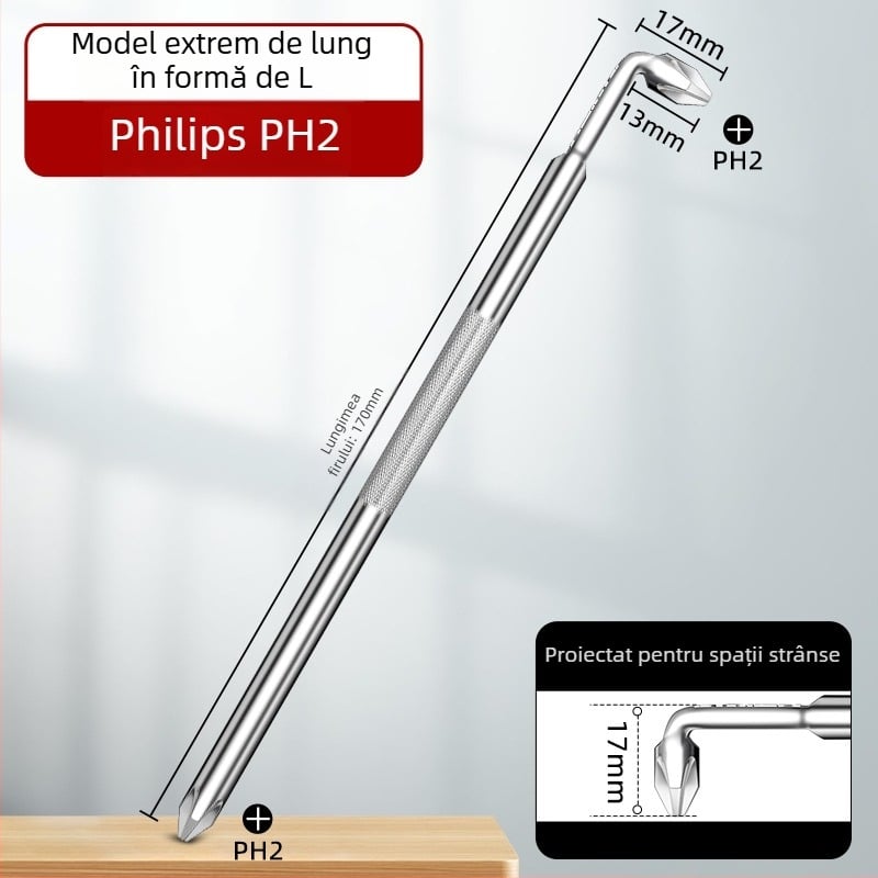 Dane șurubelniță de cot, magnetică, cu forme Z și L, cu bituri cruciforme și hex (Allen), 90° îndoire, din oțel Cr-V