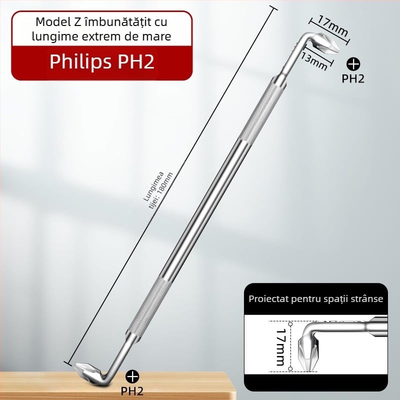 Dane șurubelniță de cot, magnetică, cu forme Z și L, cu bituri cruciforme și hex (Allen), 90° îndoire, din oțel Cr-V