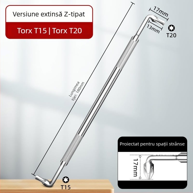 Dane șurubelniță de cot, magnetică, cu forme Z și L, cu bituri cruciforme și hex (Allen), 90° îndoire, din oțel Cr-V