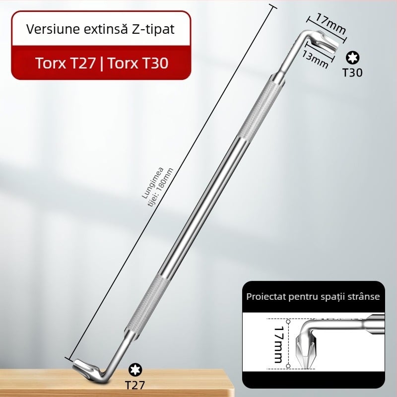 Dane șurubelniță de cot, magnetică, cu forme Z și L, cu bituri cruciforme și hex (Allen), 90° îndoire, din oțel Cr-V