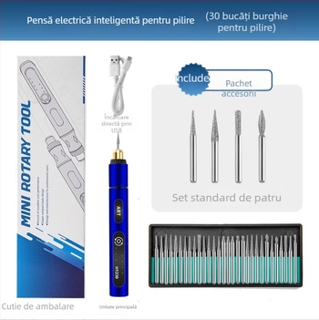 Xrd Mini freză electrică pentru manichiură, baterie Li-ion, 5V, pensă de gravură cu 3 viteze