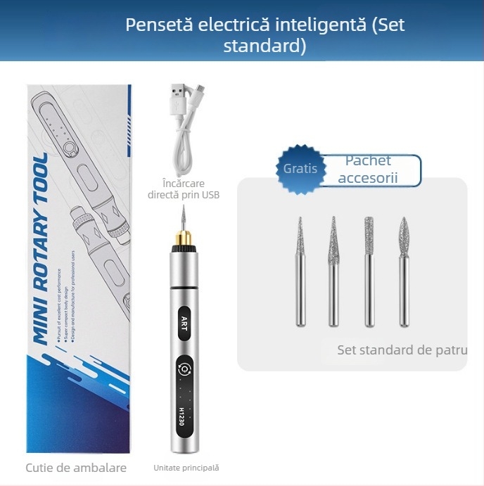Xrd Mini freză electrică pentru manichiură, baterie Li-ion, 5V, pensă de gravură cu 3 viteze