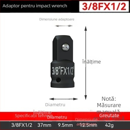 Adaptor greu pentru priză cu acționare pătrată – oțel cu carbon înalt, suprafață fosfată, 0,3 kg