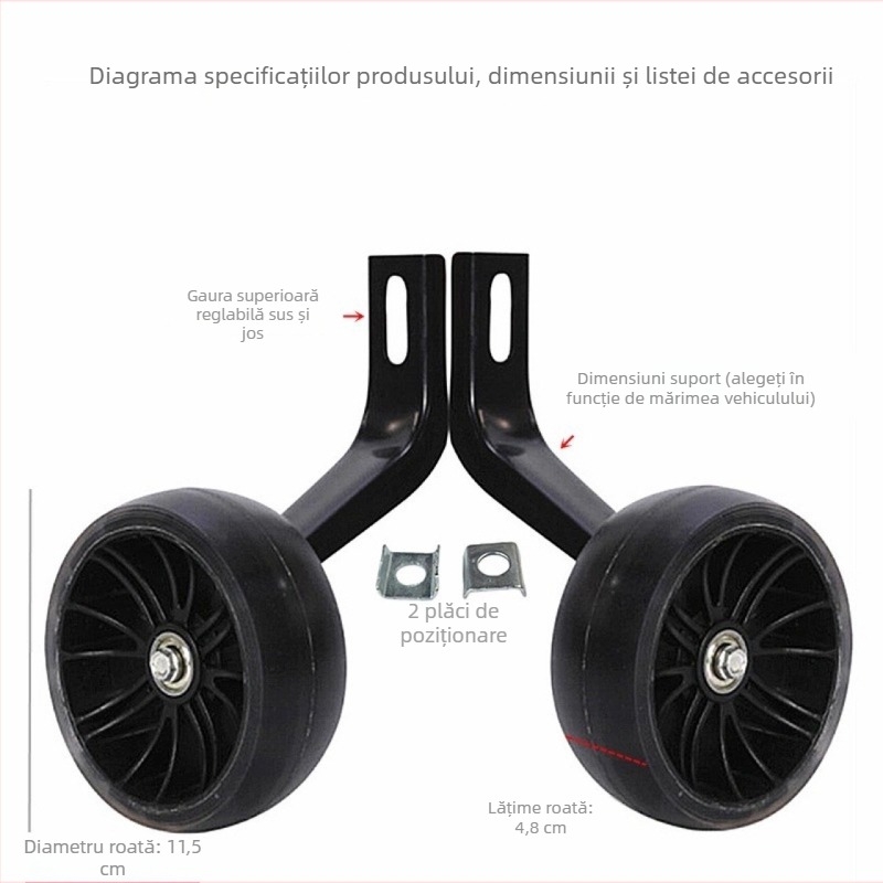 Roți de antrenament pentru bicicletă copii, 12/20 inch, cu protecție și accesorii luminoase