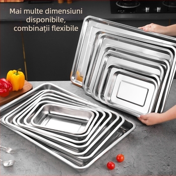 Tavă dreptunghiulară din oțel inoxidabil 304, îngroșată, pentru fructe, grătar, aburire orez, servire ceai