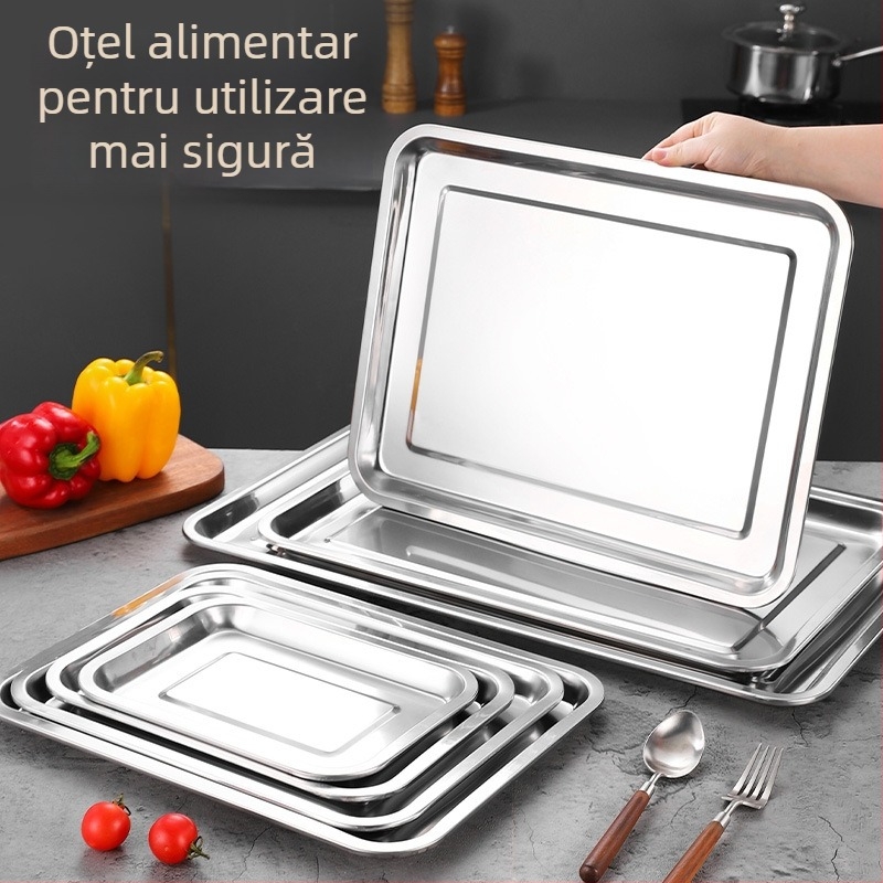 Tavă dreptunghiulară din oțel inoxidabil 304, îngroșată, pentru fructe, grătar, aburire orez, servire ceai