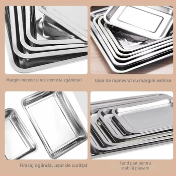 Farfurie din oțel inoxidabil, pătrată, cu fund plat, cu logo imprimat