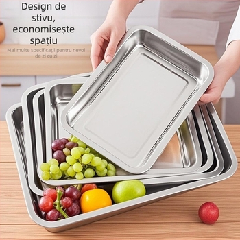 Farfurie din oțel inoxidabil, pătrată, cu fund plat, cu logo imprimat