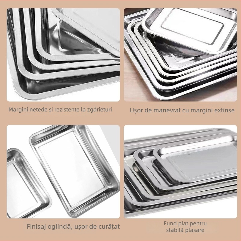 Farfurie din oțel inoxidabil, pătrată, cu fund plat, cu logo imprimat