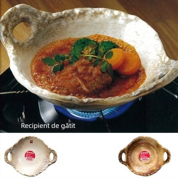 Placă ceramică pentru foc direct, stil japonez, rezistentă la căldură, cu mâner dublu