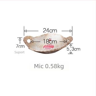 Placă ceramică pentru foc direct, stil japonez, rezistentă la căldură, cu mâner dublu