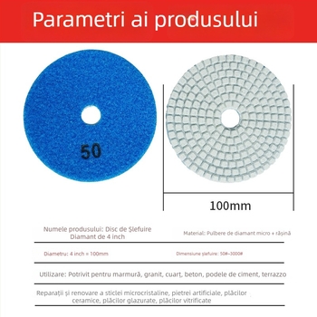 Disc de șlefuire cu rășină diamant pentru piatră, granulație 50#, model: 4inch water mill tablets, marcă: Jiujiu hardware