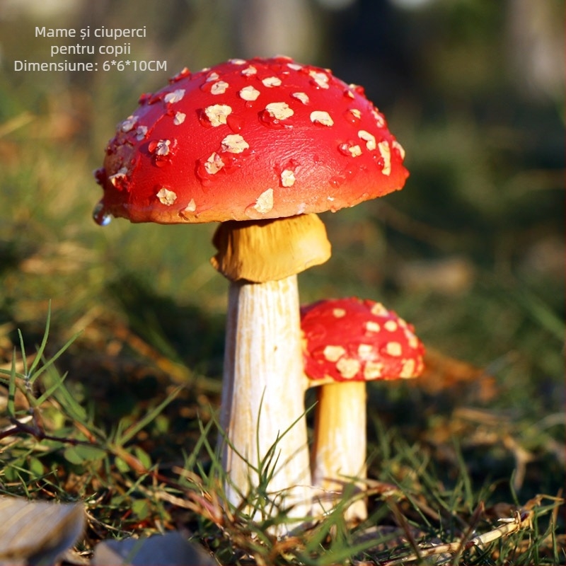 Ornament de grădină din rășină în formă de ciupercă pentru micro-peisaj, stil pastoral, manufactură semi-manuală și semi-mechanică