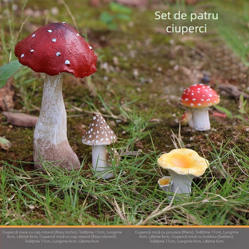 Ornament de grădină din rășină în formă de ciupercă pentru micro-peisaj, stil pastoral, manufactură semi-manuală și semi-mechanică