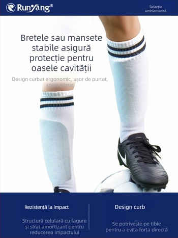 Protecție ușoară a gambei – material din cauciuc, burete de protecție; personalizabil; pentru fotbal juvenil; potrivit pentru fotbal, baschet și volei