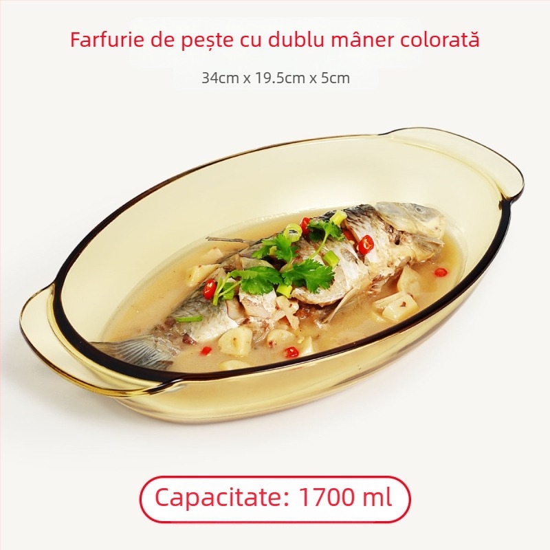 Farfurie dreptunghiulară din sticlă, rezistentă la temperatură, culoare solidă, stil nordic