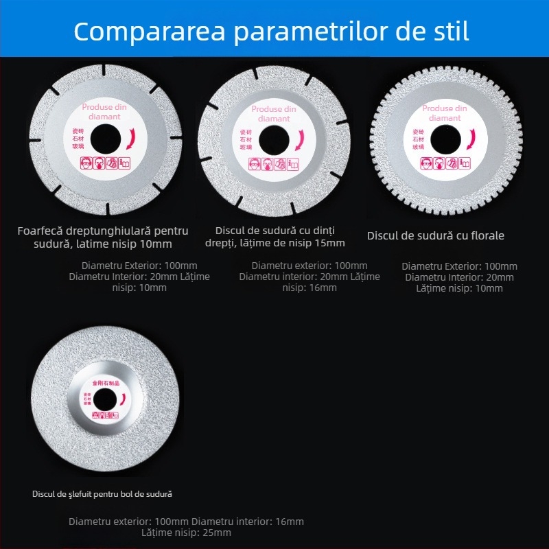 Disc diamantat pentru tăierea sticlei, Disc diamantat pentru șlefuirea plăcilor, Disc de lipire cu îmbinări — Galvanizat, pentru prelucrarea profundă a sticlei, Marcă privată autorizată Yadong