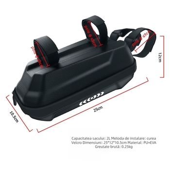 Geantă frontală impermeabilă pentru bicicletă, din PU, cu buzunar pentru încărcător și capacitate de 360 ml, compatibilă cu majoritatea bicicletelor și scuterelor electrice