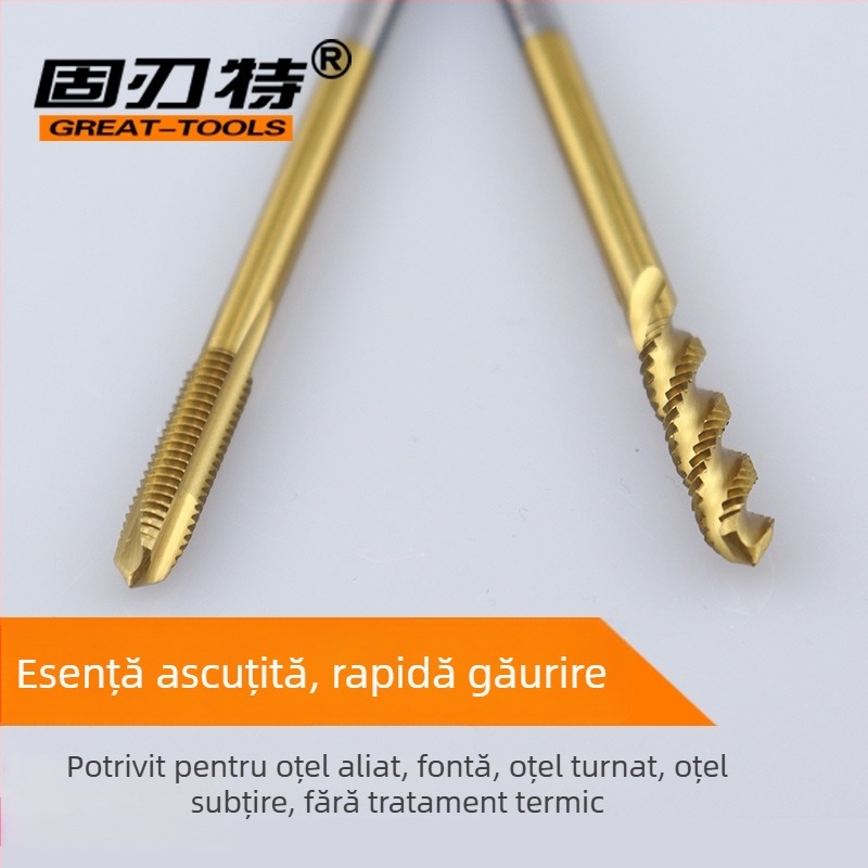 Filetat pentru mașină, cu conținut de cobalt, vârf extins mic, canelură în spirală, pentru filete în găuri adânci, din oțel inoxidabil