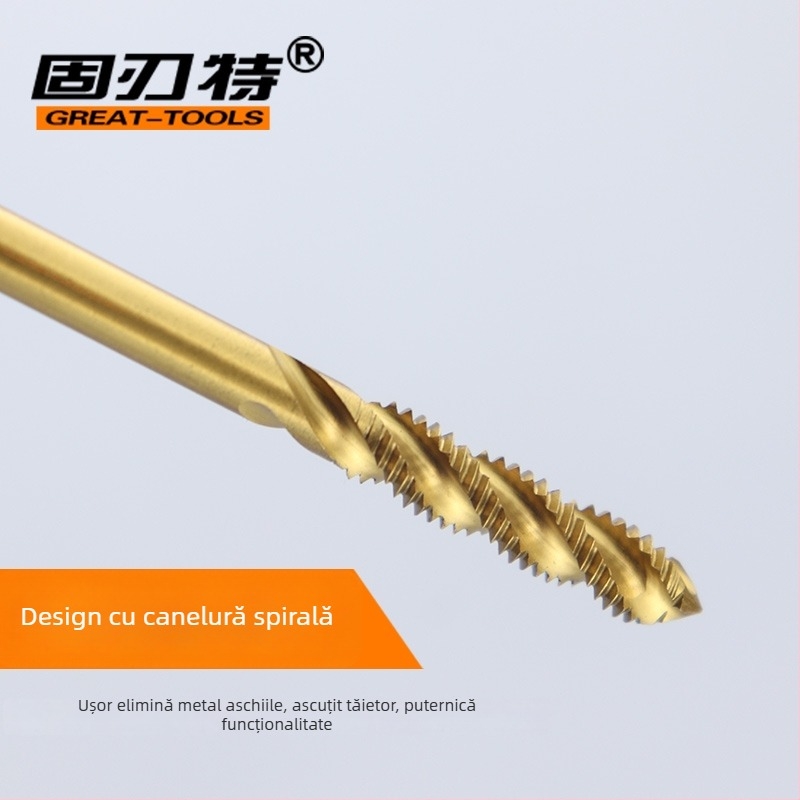 Filetat pentru mașină, cu conținut de cobalt, vârf extins mic, canelură în spirală, pentru filete în găuri adânci, din oțel inoxidabil