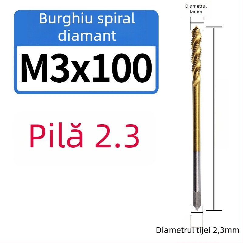 Filetat pentru mașină, cu conținut de cobalt, vârf extins mic, canelură în spirală, pentru filete în găuri adânci, din oțel inoxidabil