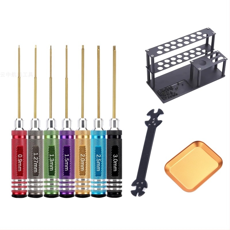 Set șurubelnițe hexagonale pentru modele de aeronave și mașini, oțel carbon tratat cu strat titan, set multifunctional pentru demontare și asamblare, include cheie și suport pentru unelte