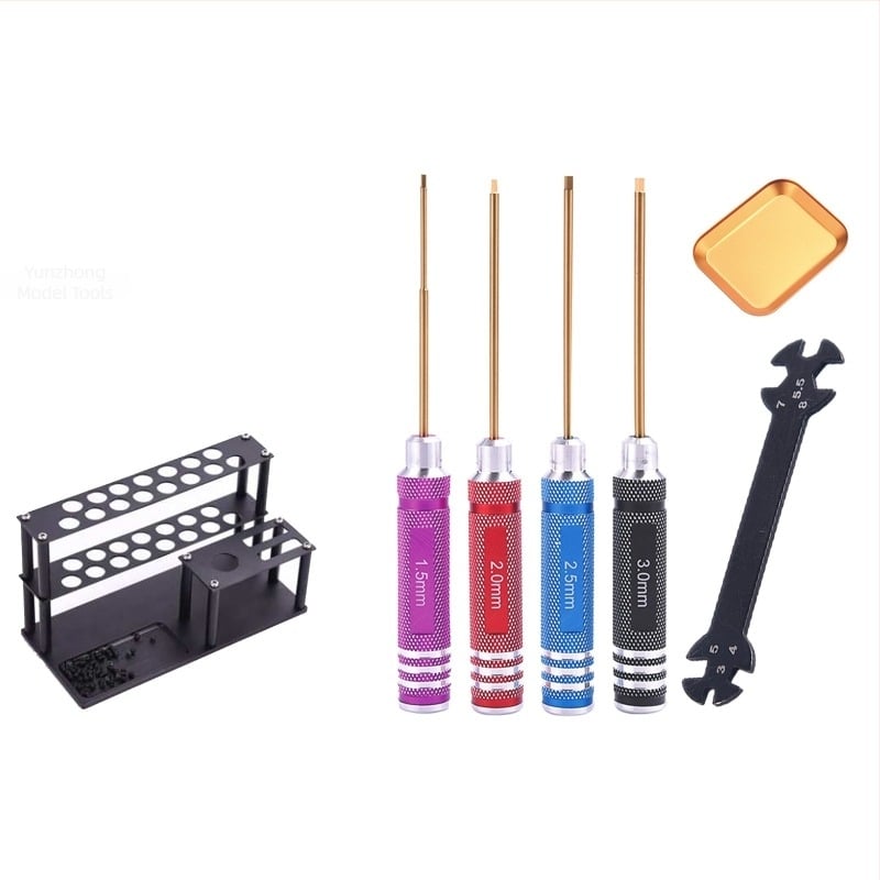 Set șurubelnițe hexagonale pentru modele de aeronave și mașini, oțel carbon tratat cu strat titan, set multifunctional pentru demontare și asamblare, include cheie și suport pentru unelte