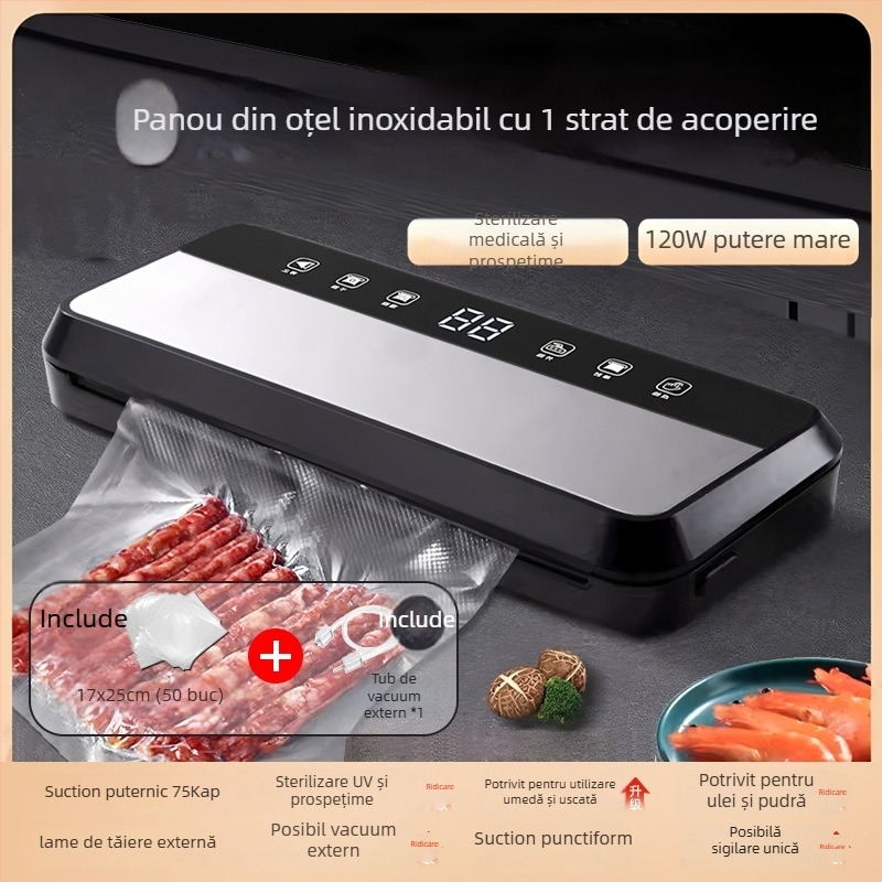 Mașină de vidat alimentară complet automată, pentru uz casnic și comercial, compatibilă cu lichide și uscate, sigilare din plastic și conservarea prospețimii