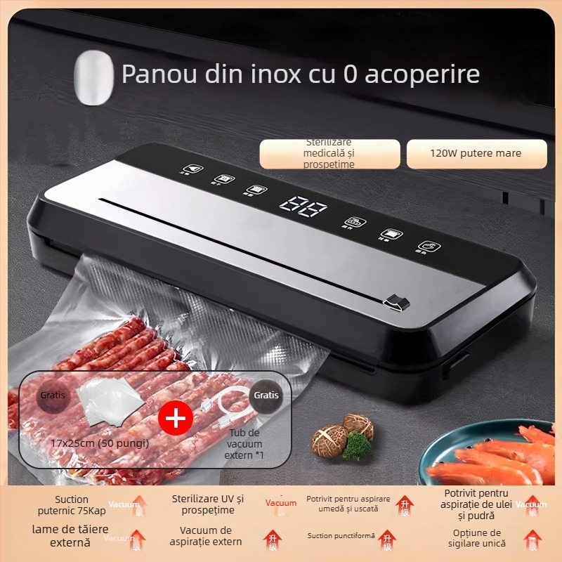 Mașină de vidat alimentară complet automată, pentru uz casnic și comercial, compatibilă cu lichide și uscate, sigilare din plastic și conservarea prospețimii