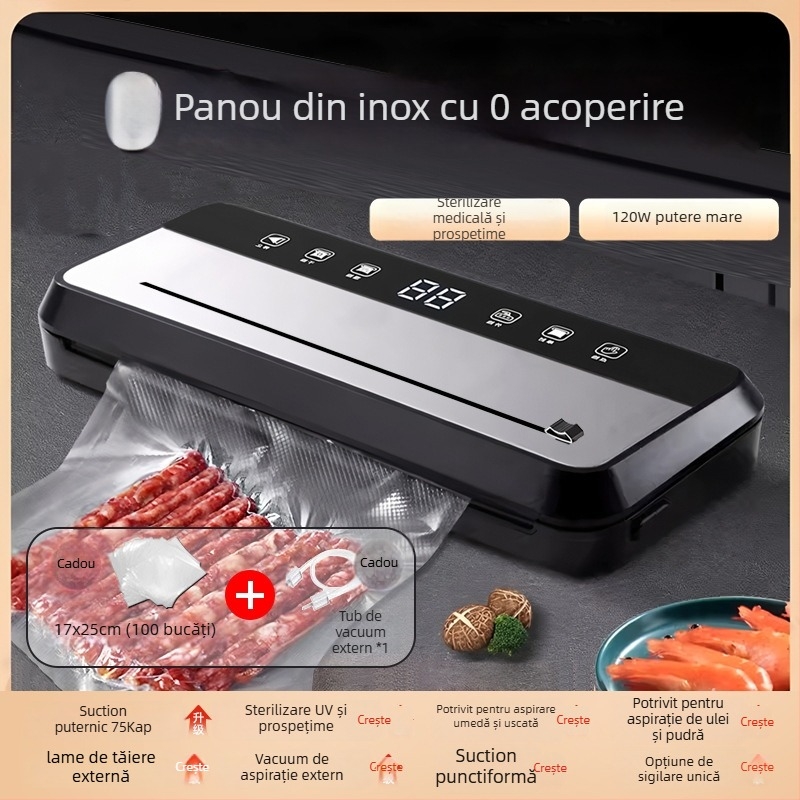 Mașină de vidat alimentară complet automată, pentru uz casnic și comercial, compatibilă cu lichide și uscate, sigilare din plastic și conservarea prospețimii