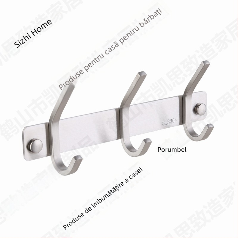 Set din oțel inoxidabil 304 cu 3 cârlige pentru bucătărie și baie, montaj prin găuri, finisaj periat, stil modern