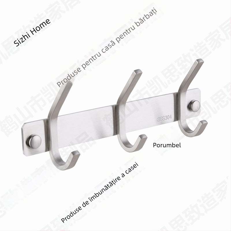 Set din oțel inoxidabil 304 cu 3 cârlige pentru bucătărie și baie, montaj prin găuri, finisaj periat, stil modern