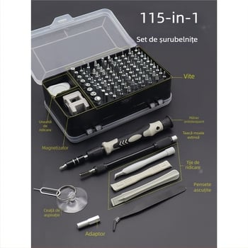 Set de șurubelnițe 115-în-1, magnetice și izolate, din oțel Ni-Cr, pentru reparații la domiciliu, telefoane și computere, demontare