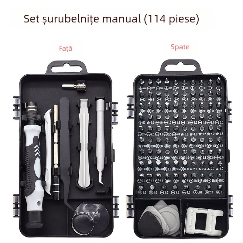 Set de șurubelnițe 115-în-1, magnetice și izolate, din oțel Ni-Cr, pentru reparații la domiciliu, telefoane și computere, demontare