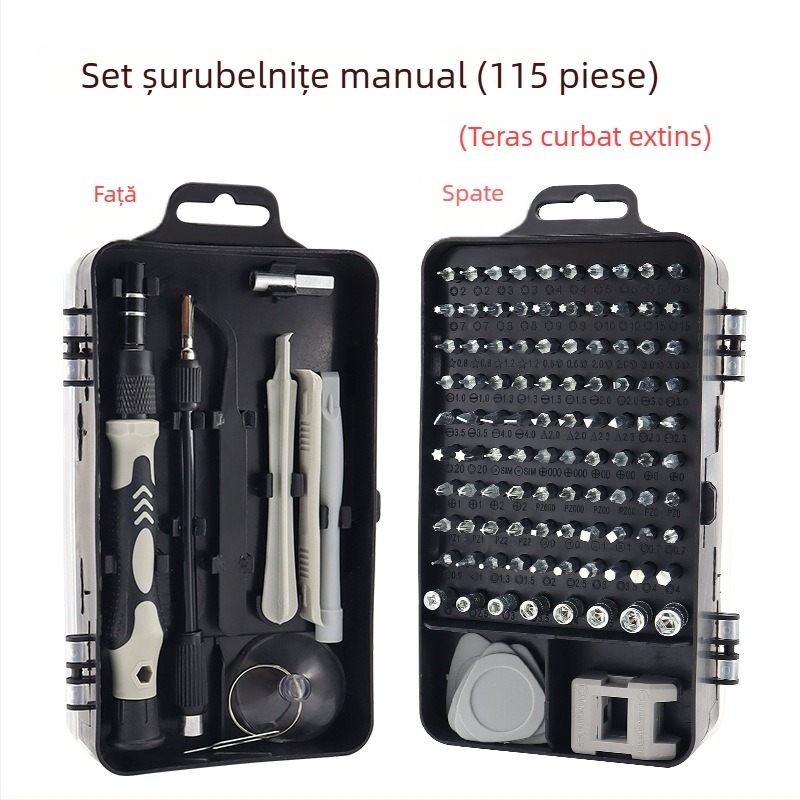Set de șurubelnițe 115-în-1, magnetice și izolate, din oțel Ni-Cr, pentru reparații la domiciliu, telefoane și computere, demontare