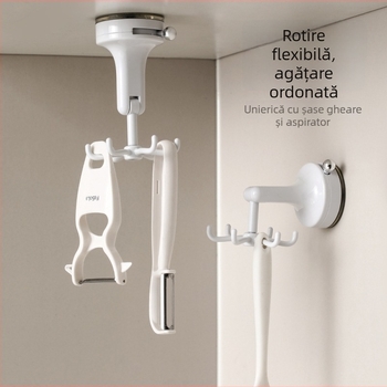 FaSoLa PVC raft de bucătărie montat pe perete cu ventuză și cârlige rotative – stil modern minimalist, 75 g