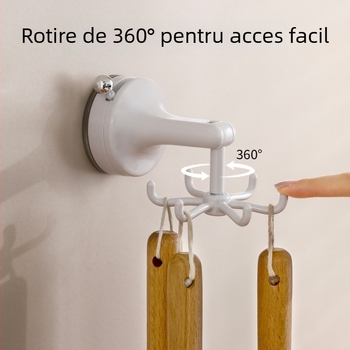 FaSoLa PVC raft de bucătărie montat pe perete cu ventuză și cârlige rotative – stil modern minimalist, 75 g