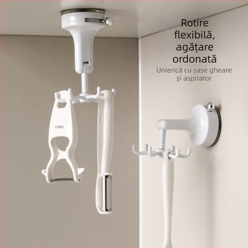 FaSoLa PVC raft de bucătărie montat pe perete cu ventuză și cârlige rotative – stil modern minimalist, 75 g