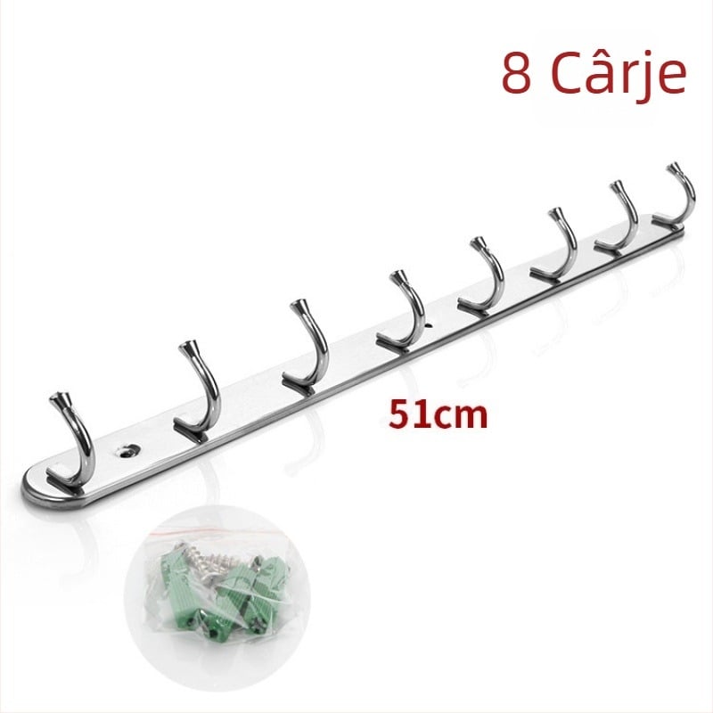 Set de cârlige de baie montate pe perete, din oțel inoxidabil, design modern cu mai multe rânduri, 8 cârlige, sarcină 10–15 kg