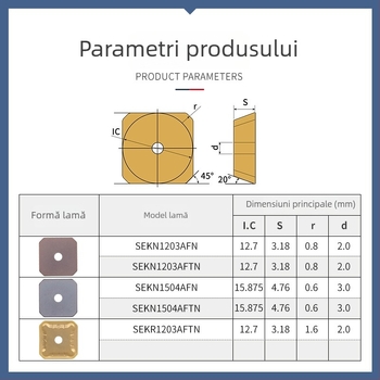 Lamă CNC pătrată pentru frezat SEKN1203/1504, oțel inoxidabil, frezare fină, două capete, lamă metal-ceramică