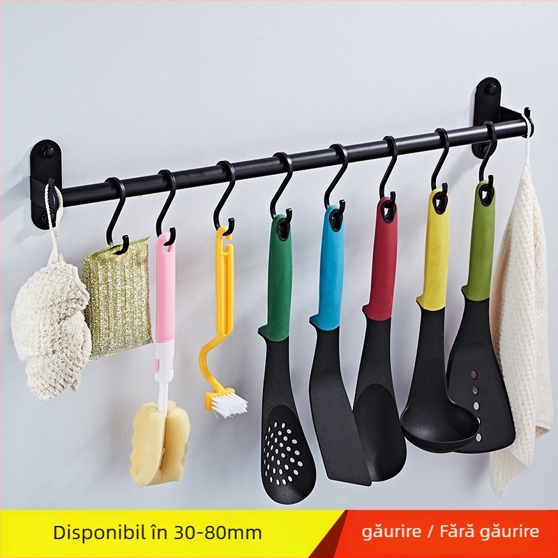 Haoyu bară circulară de bucătărie, stil european, suport de agățat pe perete pentru ustensile, aluminiu de nivel aerospațial, multifuncțional, fără montaj, 4–10 cârlige