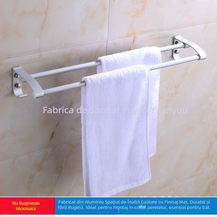 Bară de prosoape din aluminiu Space, cu două brațe, finisaj mat anodizat, capacitate de încărcare 10 kg