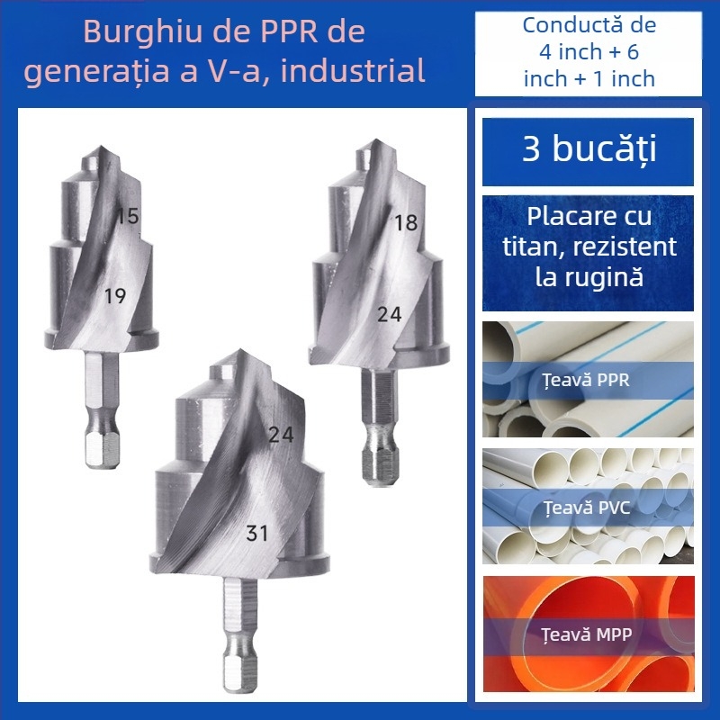Set de burghie pentru țevi PPR și deschizător de găuri pentru țevi PVC – unelte de găurit, Yutai