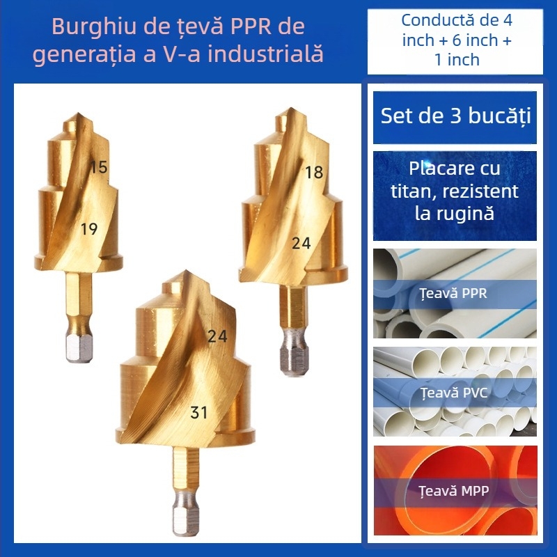 Set de burghie pentru țevi PPR și deschizător de găuri pentru țevi PVC – unelte de găurit, Yutai