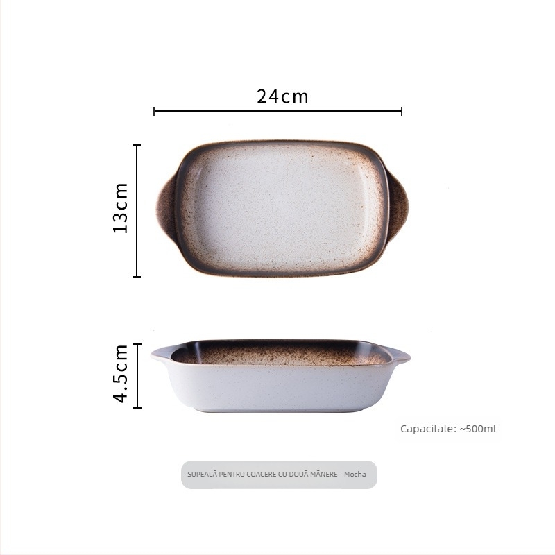 Farfurie de copt din ceramică, formă neregulată, stil japonez, suprafață glazurată, potrivită pentru cuptor, necompatibilă cu microundele